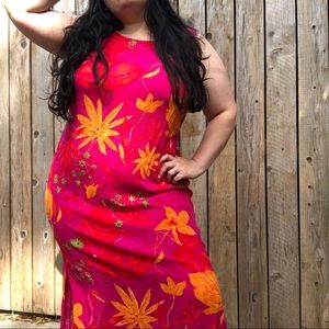 VINTAGE NEON PINK & ORANGE FLORAL SUMMER MAXI 🌈